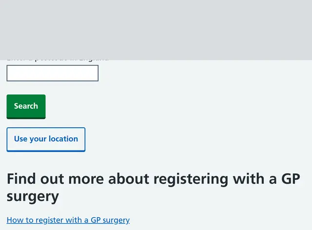 NHS find a GP page with a single postcode box