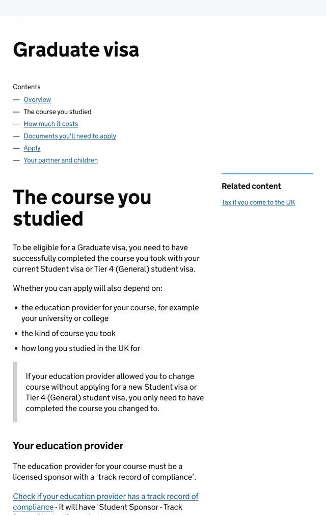 GOV.UK course eligibility page