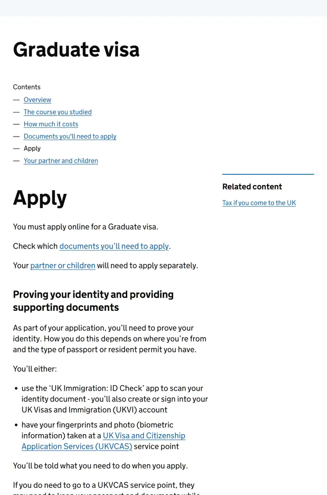 GOV.UK application page